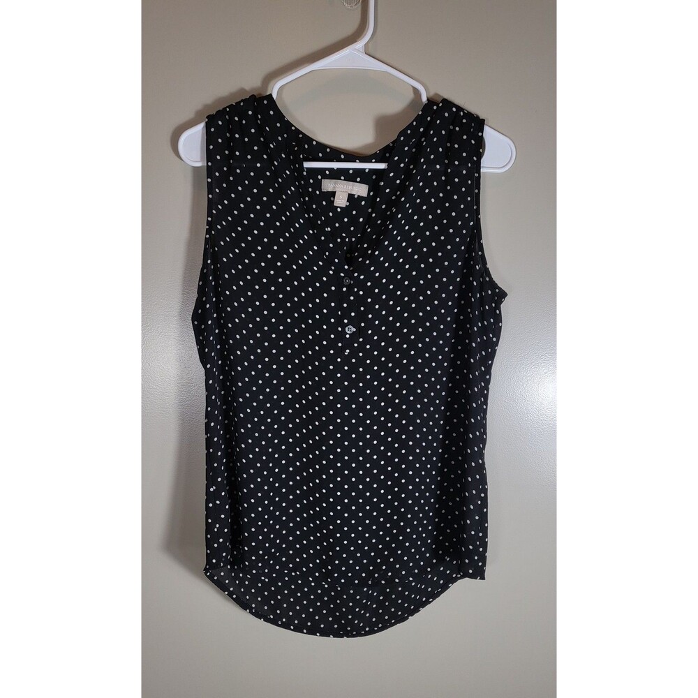 Banana Republic Black White Polka Dot Sleeveless Blouse S Preppy Office